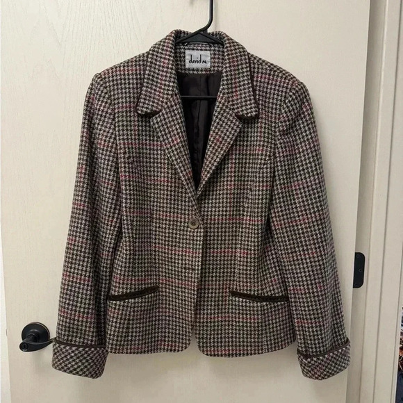 Vintage Jackets & Blazers - Vintage 100% Wool Houndstooth Plaid Blazer Jacket Great Condition